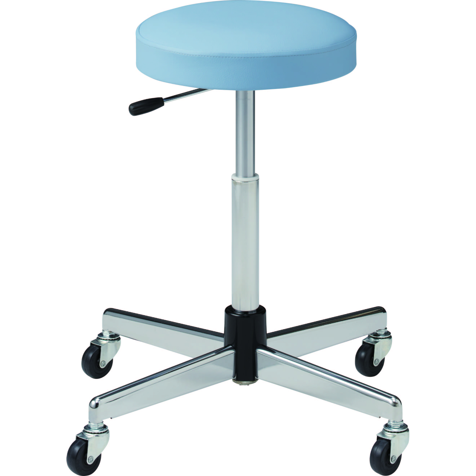 【椅子】ラボラトリーチェア 4本脚タイプ ハイ 背無 フットリング無 ゴムキャスター ビニールレザー 脚外径610